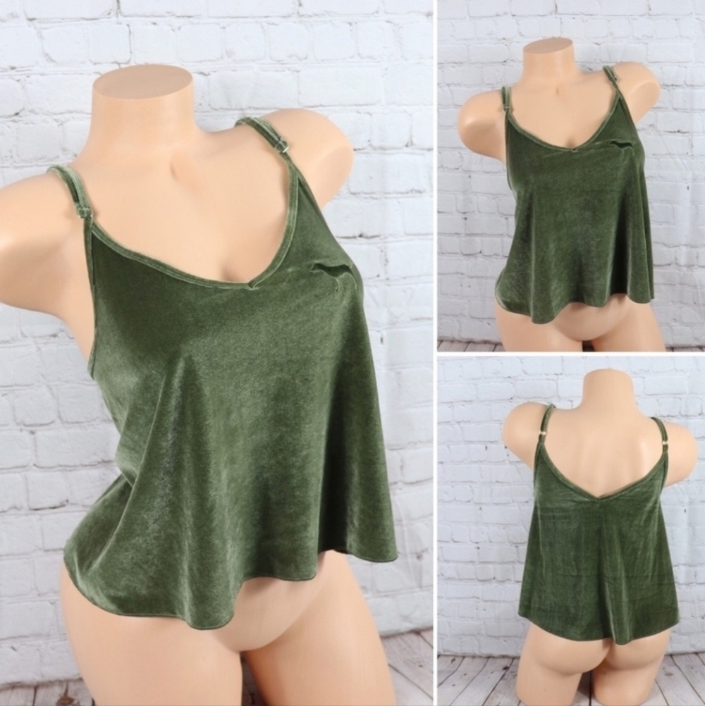 2pc Victoria's Secret PINK Set Velour Cropped tank & Leggings Black-Green L